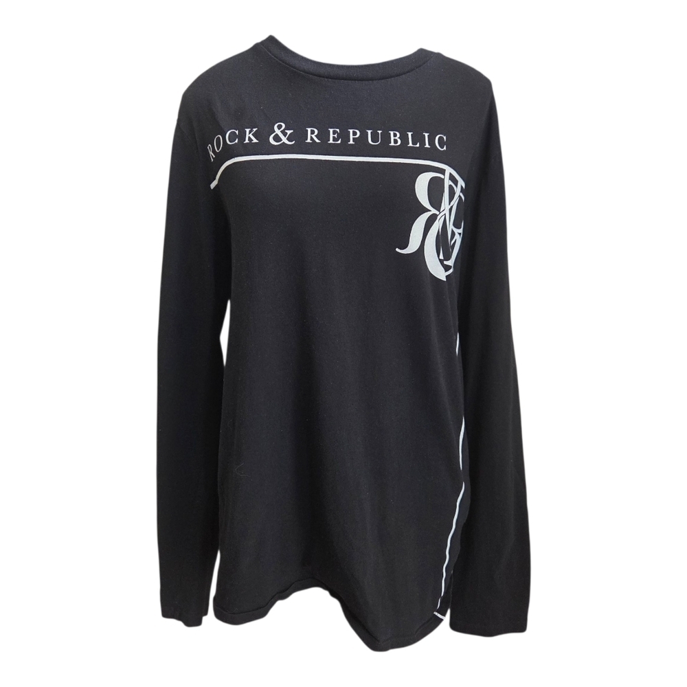 Rock & Republic Black Mens Graphic Long Sleeve Tee Size Med